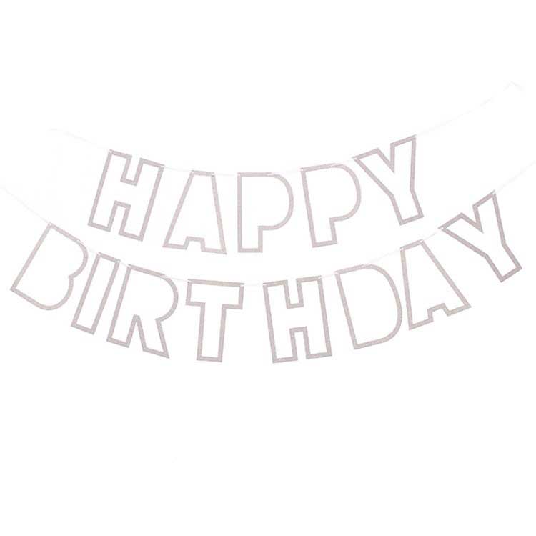 Silver glittery Happy Birthday Banner