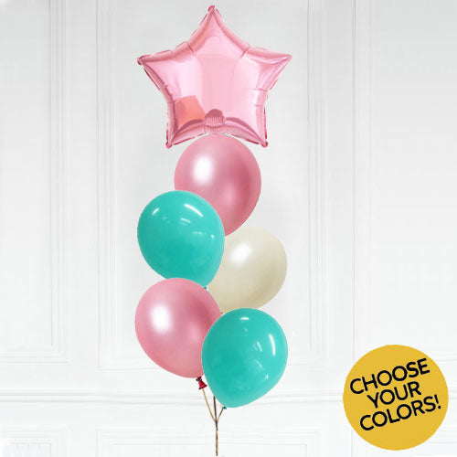 Lovely pink start foil balloon matching with mint green and light pink balloons.