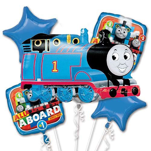 Load image into Gallery viewer, Thomas the Tank Balloon Bouquet for the great birthday party center piece.
