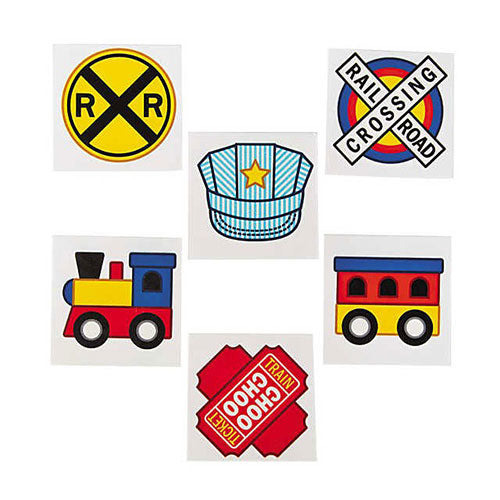 Train Party Tattoos. Temporary Train Party Tattoos for kids. Great for party goody bags, gift or game prizes.