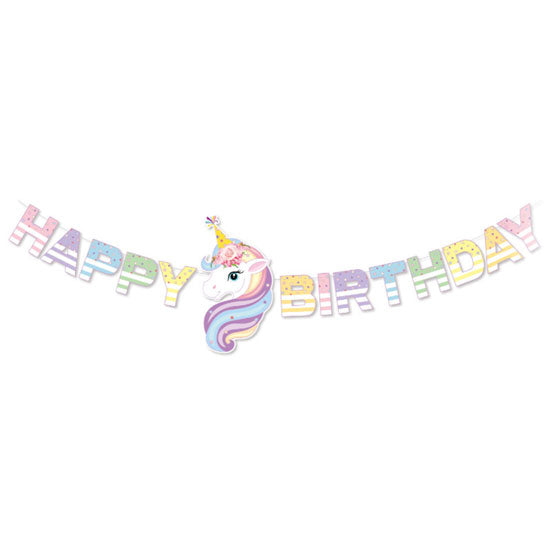 Pink Unicorn Happy Birthday Flag Banner | Unicorn Party Supplies ...