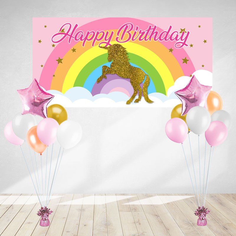 Load image into Gallery viewer, Unicorn Magicland Birthday Banner &amp;amp; Balloon Bundle
