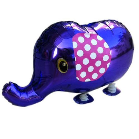 Purple elephant balloon walking around.