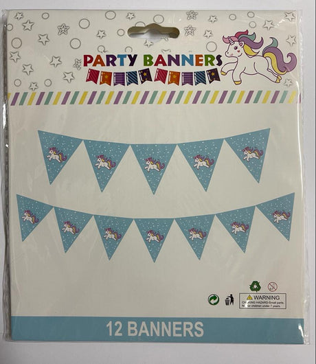Blue Unicorn Happy Birthday Flag Banner