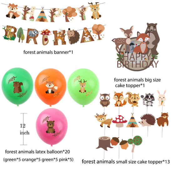 Forest Animals Birthday Party Kit to help you do up an elaborated party decoration at cheap price.