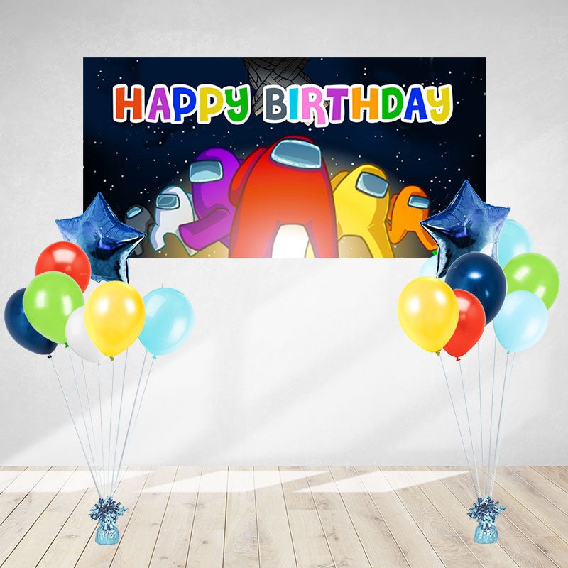 Among Us Birthday Party bundle with banner and balloons. Great way to decorate your birthday party.