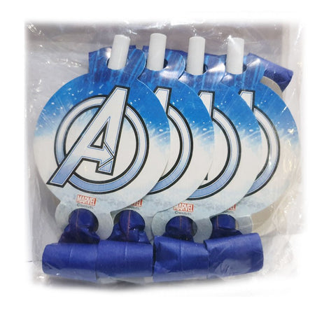 Avengers logo on party blowouts to be given to each child.