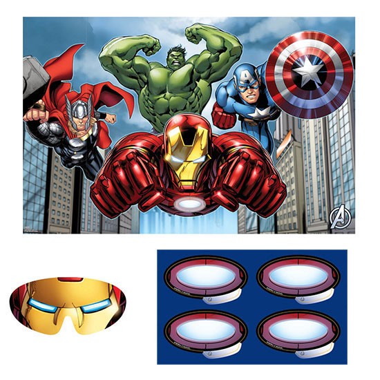 Load image into Gallery viewer, Party games are great activities to engage you little guests at your birthday celebration. Organize some party game in the form of pin the tail style but decorated with the likes of Iron Man, Thor, Captain America and Hulk.
