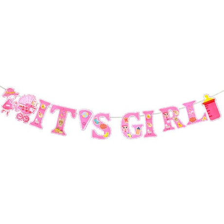 Baby Shower Buggy Bottle Girl Banner