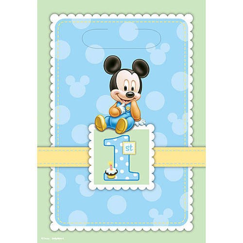 Lovely loot bags with a blue background featuring the adorable Baby Mickey Mouse.