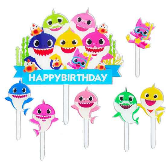 Load image into Gallery viewer, Baby Shark Acrylic Cake Topper and Cupcake Toppers.

