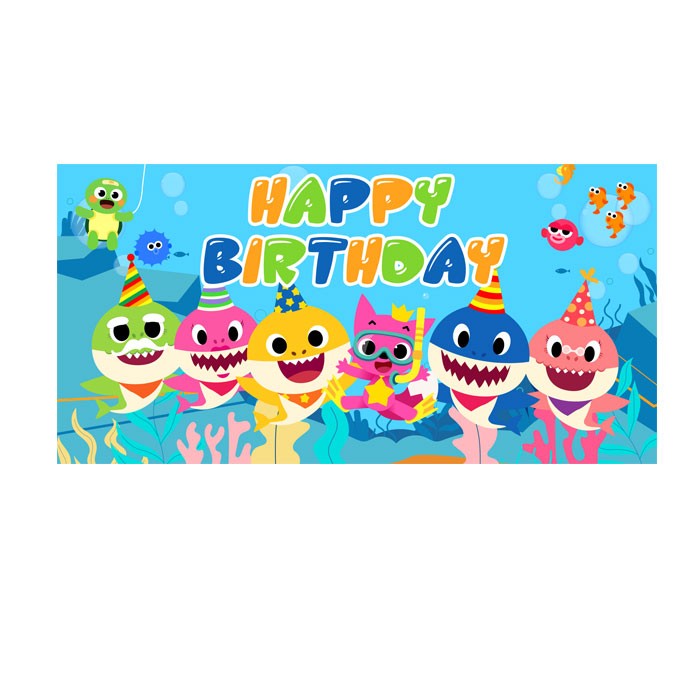 Baby Shark Happy Birthday Poster Banner  Party Celebration, Backdrop –  Kidz Party Store