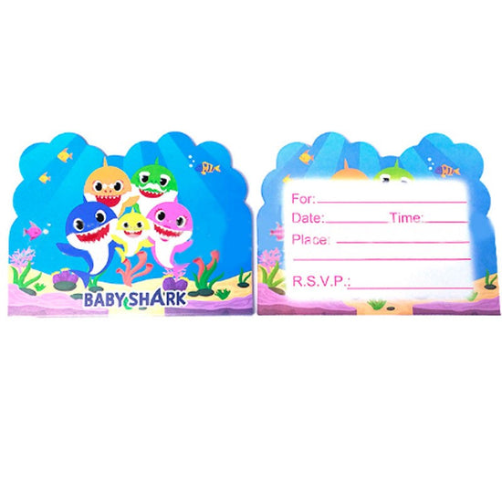Baby Shark's invitation cards to write down the details of your guests to come for your birthday celebration.