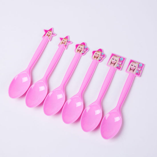 Load image into Gallery viewer, Barbie Doll themed party spoons for the desserts serving.

