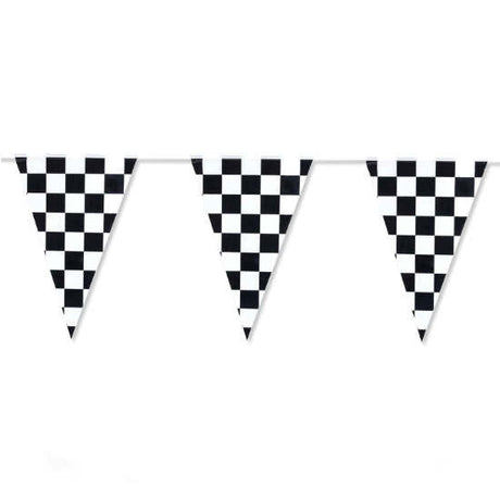 Black and White Checkered Flag banner for Racing Car themed birthday party decoration.
