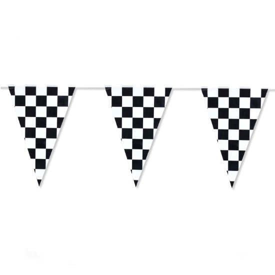 Black and White Checkered Flag banner for Racing Car themed birthday party decoration.