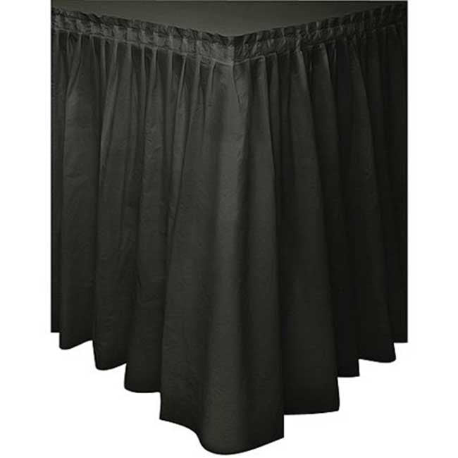 Black plastic table skirting for birthday party