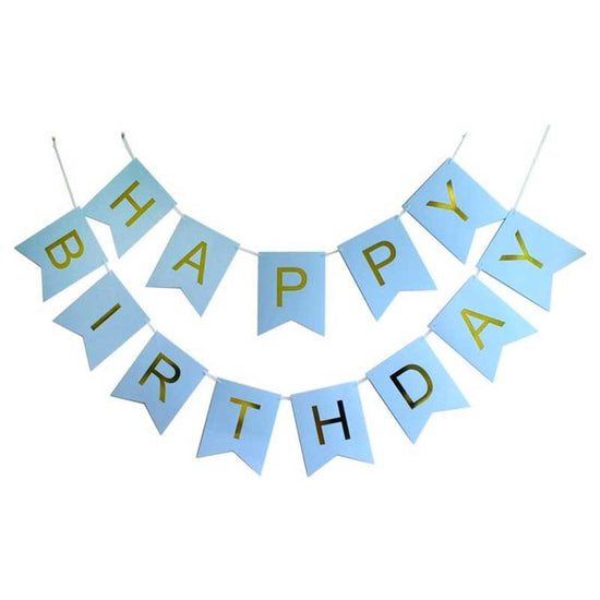 Load image into Gallery viewer, Blue Happy Birthday Banner for the cake cutting backdrop.
