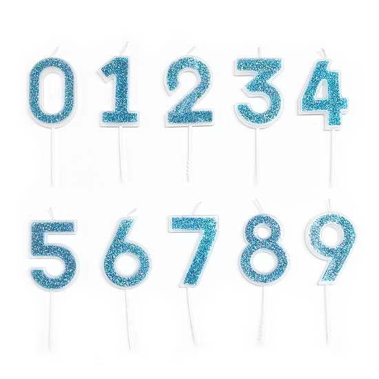 Blue Glitter Number Candles  Great for birthday cake or cupcakes decoration!