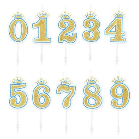 Blue Gold Crown Glitter Number Candles