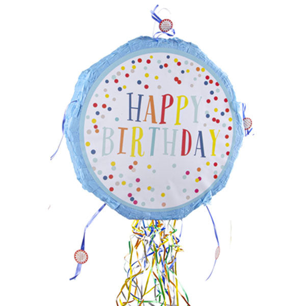 Blue Happy Birthday Dots Round Pinata