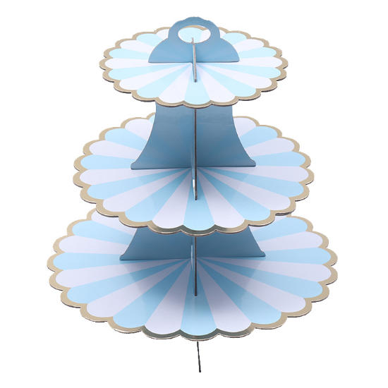 Load image into Gallery viewer, Blue stripes cupcake stand for displaying your yummy desserts and  treats at the party table.
