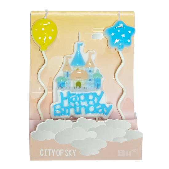 Load image into Gallery viewer, Blue Castle Happy Birthday Candle Set.
