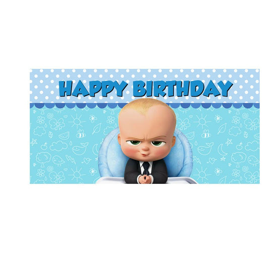 Load image into Gallery viewer, Boss Baby backdrop banner with &amp;quot;Happy Birthday&amp;quot; printed on it.
