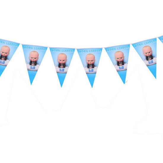 Load image into Gallery viewer, See how a flag banner can change and enhance the backdrop and atmosphere of the birthday party.
