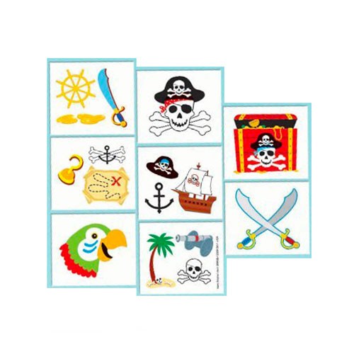 Buried Treasure Pirate party temporary tattoos  Great party favors for a pirate themed party. Give these non-toxic pirate tattoos away as party favors and prizes at your pirate birthday party! 