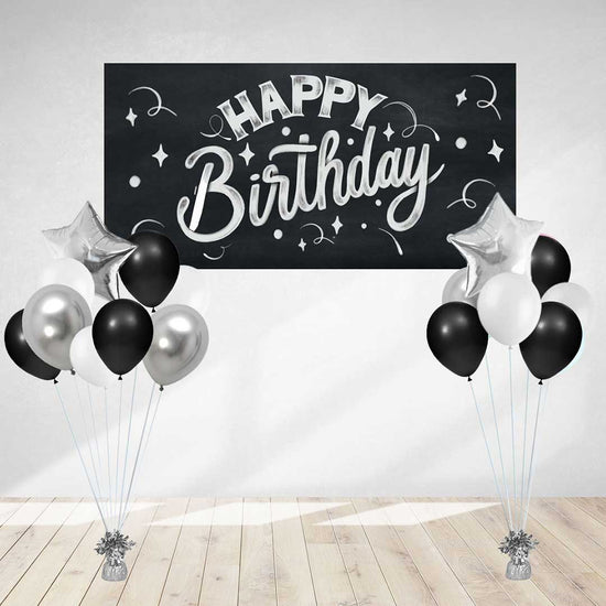 Black Chalkboard style Happy Birthday Banner. This has to be one of the most popular banner designs in store.