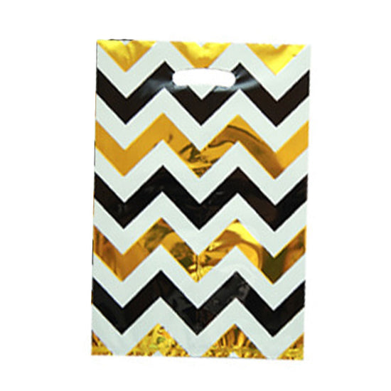 Glossy black and gold chevron striped goody bags