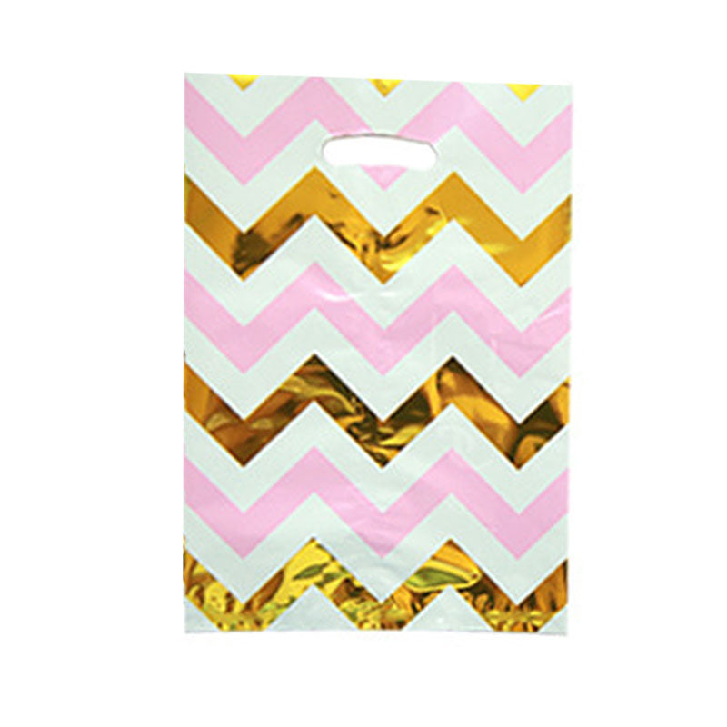 Glossy pink and gold chevron striped goody bags