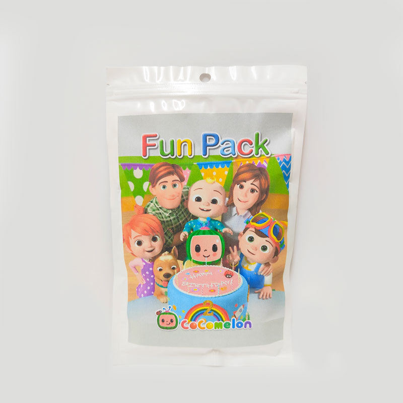 A party favour pack filled with loads of fun with Cocomelon Baby Jo Jo and family.
