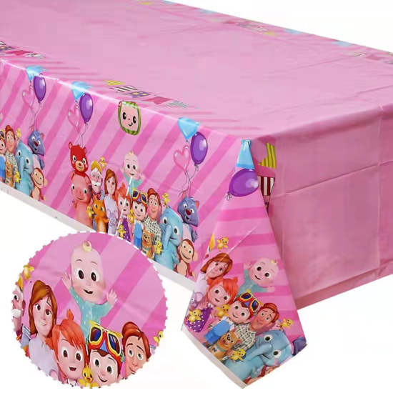 Pink Cocomelon Table Cover for Birthday Party.