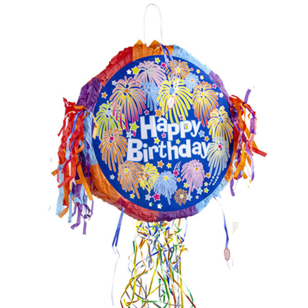 Colourful Happy Birthday Fireworks Pinata for a marvellous birthday party.