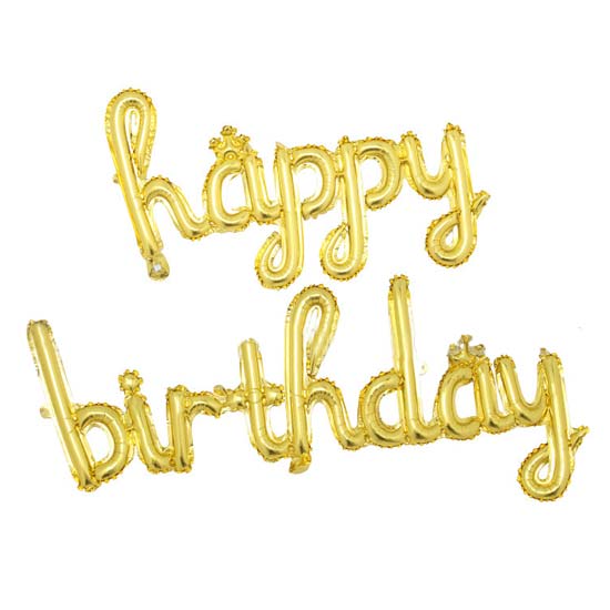 Load image into Gallery viewer, Cursive Happy Birthday Foil Balloon Gold (Airfilled)
