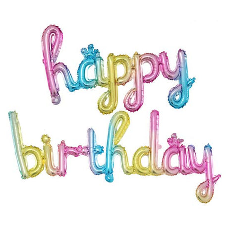 Cursive Letter Balloons to display "HAPPY BIRTHDAY". The letters can be stringed together and displayed like a balloon banner.