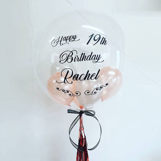 Load image into Gallery viewer, Rose Gold and Silver filled Bubble Balloon for the special birthday celebration.
