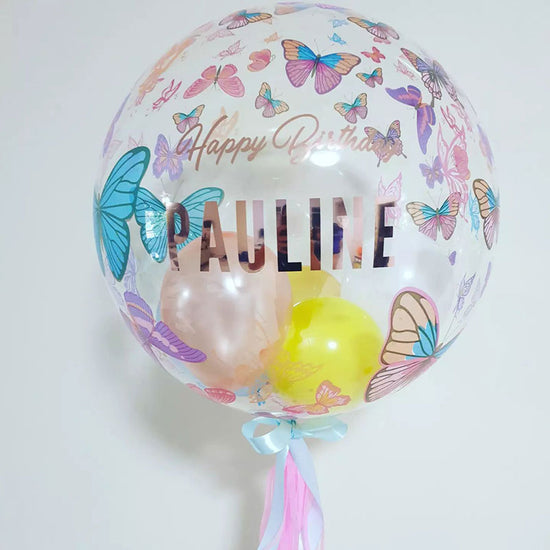 Customised Bubble with sweet colourful butterflies with customised words.
