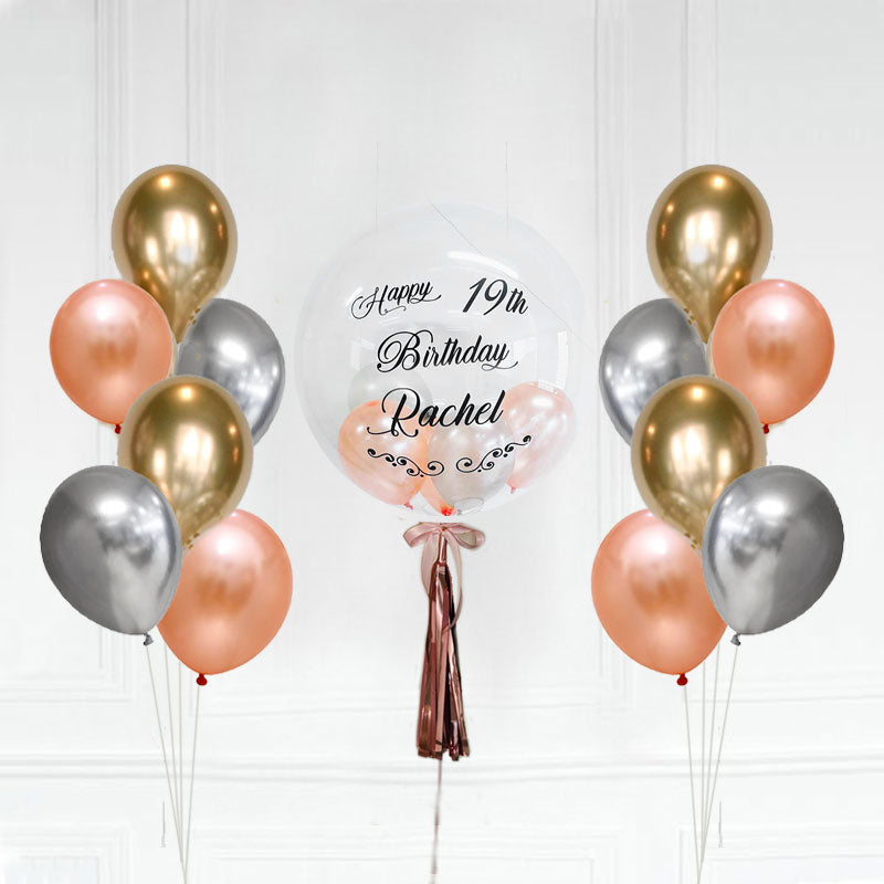 Customised Bubble Balloon with 2 Chrome Colored Latex Bouquets