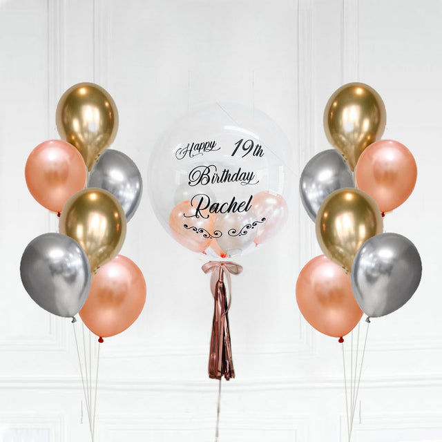 Customised Bubble Balloon with 2 Chrome Colored Latex Bouquets