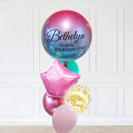 Customzed Orbz Balloon with star and coloured latex balloons.