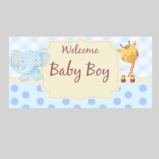 Cute Animals Welcome Baby Boy Poster Banner | Baby Shower, Full Month 100 Days Party