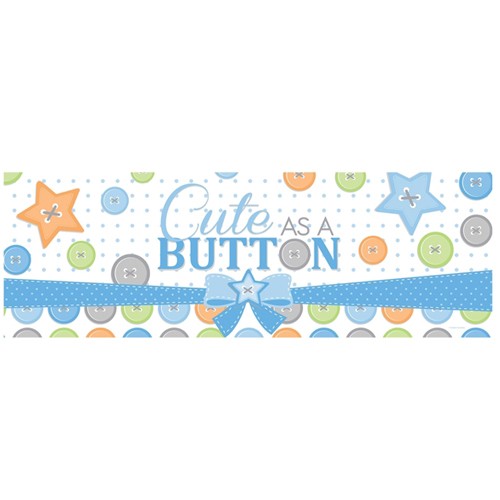 Load image into Gallery viewer, Decorate your party with this soft coloured Cute As Button Baby Shower Giant banner to celebrate the arrival of your newborn baby Boy. 

