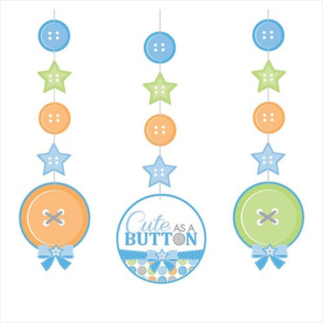 Decorate your party with this soft pastel coloured Cute As Button Baby Shower hanging decoration kit to celebrate the arrival of your newborn baby. 