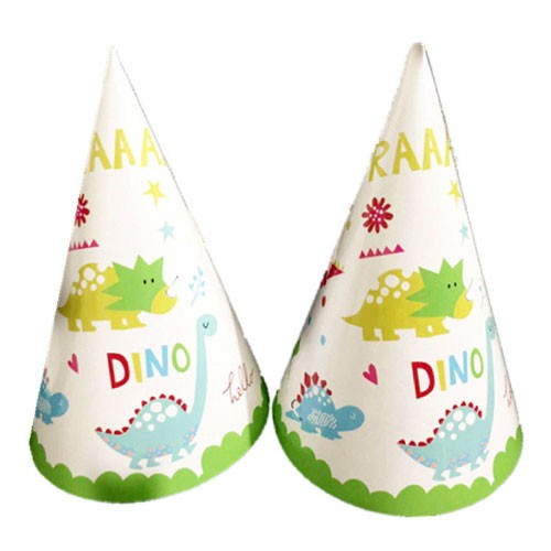 Little ones will love wearing the Cute Dino themed Party Cone Hats. Each hat displays a cutout of the Little Dino. These child size party hats are easily coordinated with other supplies in bold colors.