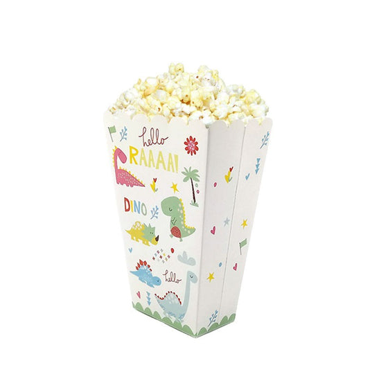 Load image into Gallery viewer, Delightful Cute Dino theme party supplies for your child&amp;#39;s dinosaur first birthday party or a dino baby shower  Pack sweet yummy popcorn for your guests in these matching cute dino popcorn boxes. 
