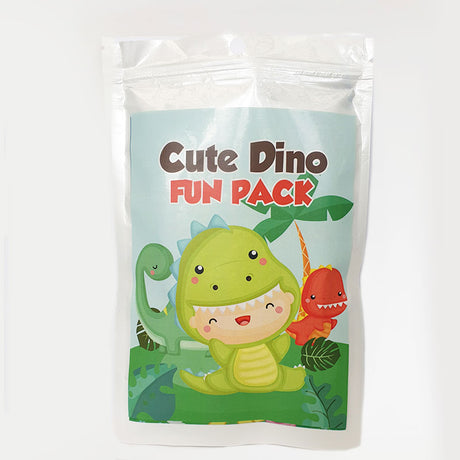 Cute Dinosaur Fun Pack for a Jurassic Dino themed party.  Goody Bags with games, stickers and colouring - A perfect favour gift pack to mark the fun and interesting Birthday Party. 