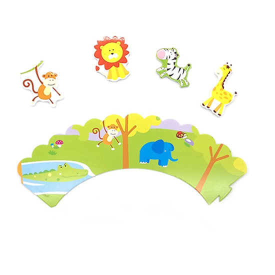 Package includes 12 paper cupcake wrappers and toppers in cute animal shapes.